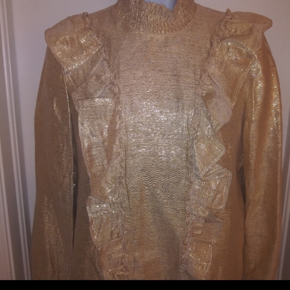 Sezane Filomene Gold Ruffle Blouse Top - Picture 6 of 10